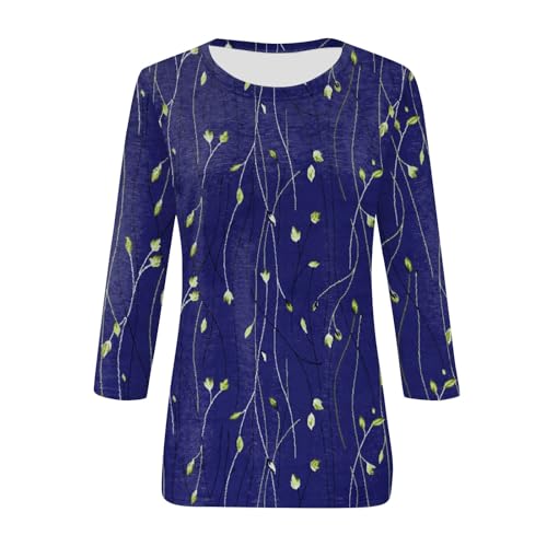 3/4 Sleeve Round Neck Loose Casual Floral Print Blouses L3307