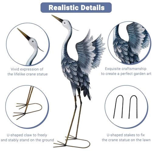 33 Inch Blue Metal Crane Statue A616121