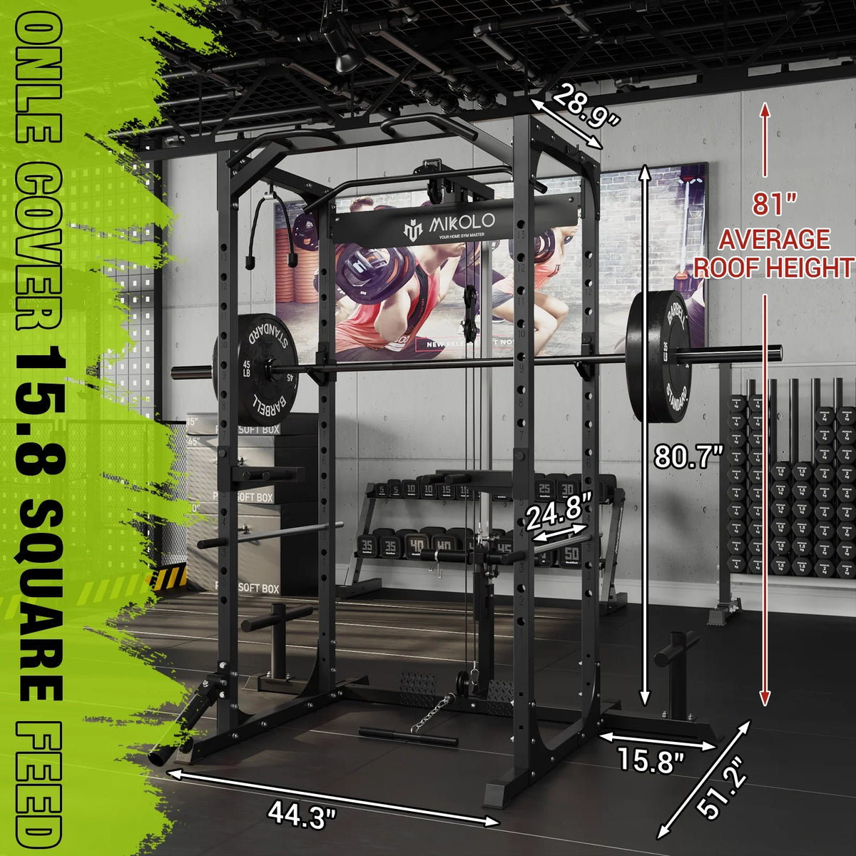 Power Rack Cage with LAT Pulldown System, 1200LBS Capacity, 13-Level Adjustable Height Z280934