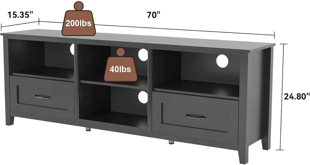 Black 70 inch TV Stand with Drawers Wood Storage Cabinet L363266