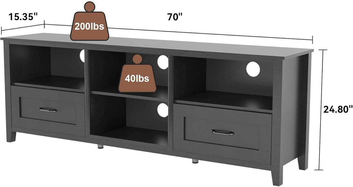 Black 70 inch TV Stand with Drawers Wood Storage Cabinet L363266