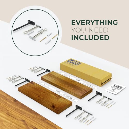 Solid Wood Floating Shelves, Set of 2, Honey Oak N71188