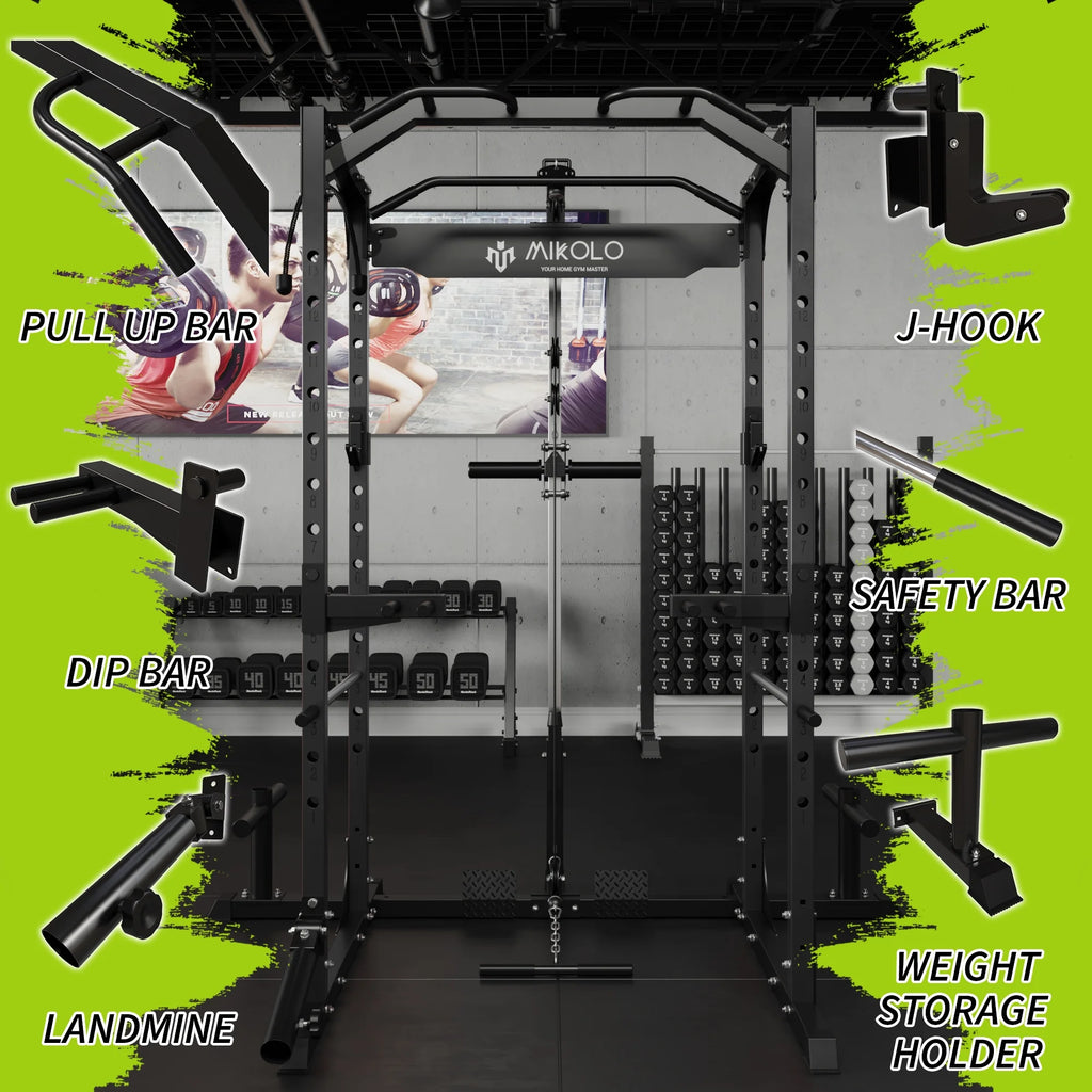 Power Rack Cage with LAT Pulldown System, 1200LBS Capacity, 13-Level Adjustable Height Z280934