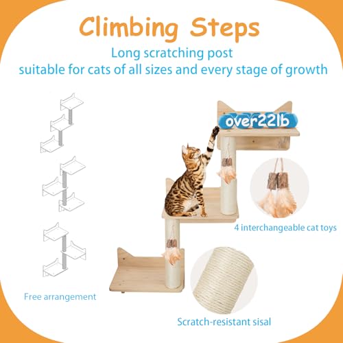 9-Piece Wall-Mounted Cat Shelves Set with 2 Sisal Scratching Posts A8967