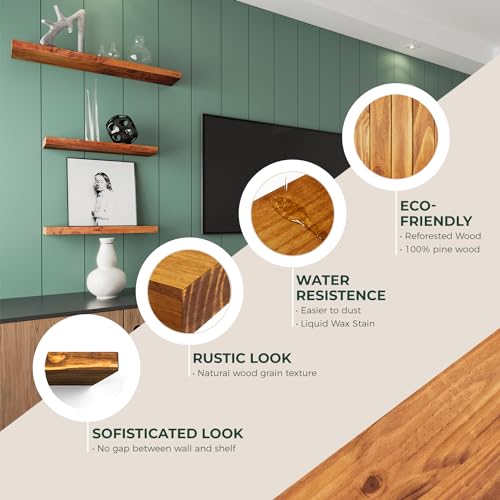 Solid Wood Floating Shelves, Set of 2, Honey Oak N71188
