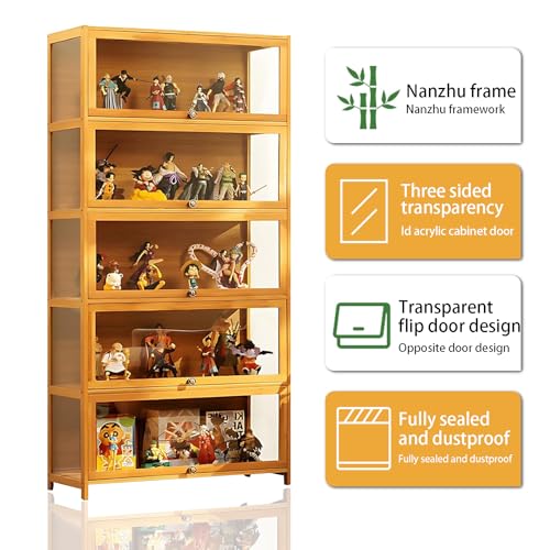 5 Tier Bamboo Display Cabinet with Acrylic Glass Door K686