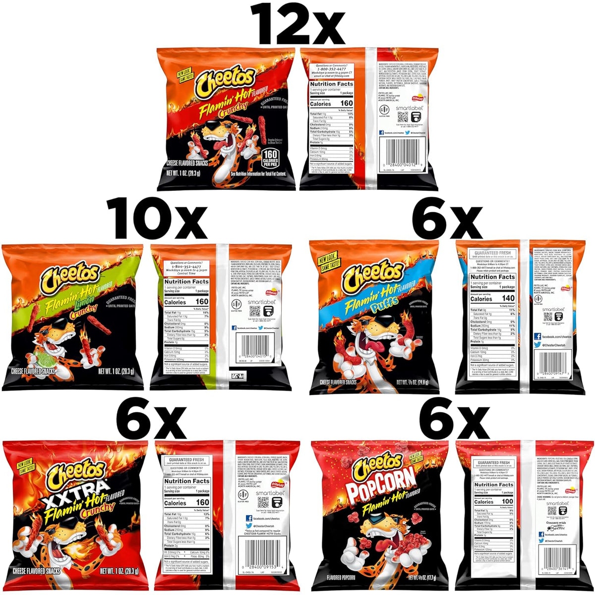 Cheese Flavored Snacks, Flamin' Hot Mix Variety Pack (Pack of 40) J34794