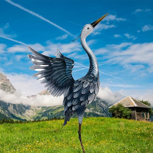 33 Inch Blue Metal Crane Statue A616121