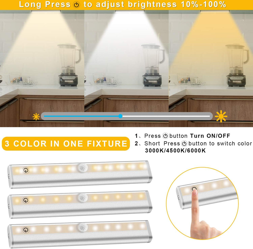Remote Control Under Cabinet Lighting 6 Pack Dimmable Rechargeable 3 Colors T126