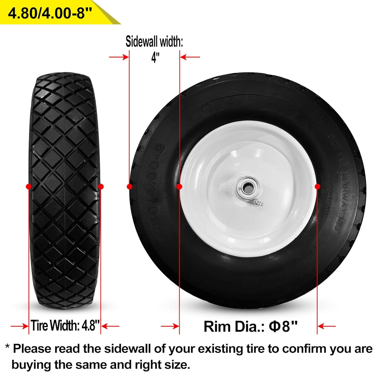 4.80/4.00-8 Flat-Free Tire Wheelbarrow Cart with Steel Rim R71432