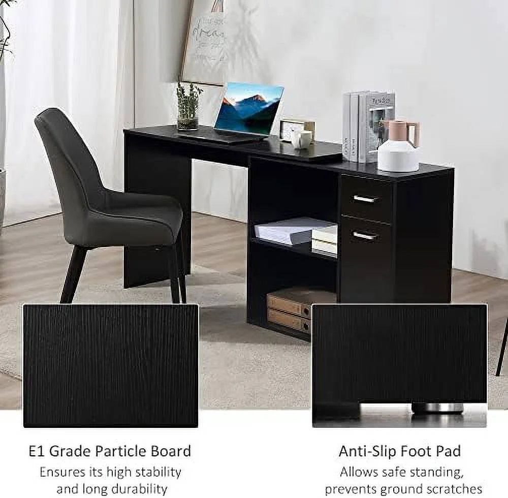 L Shaped Computer Desk with Shelves Drawer and Cabinet White M30665