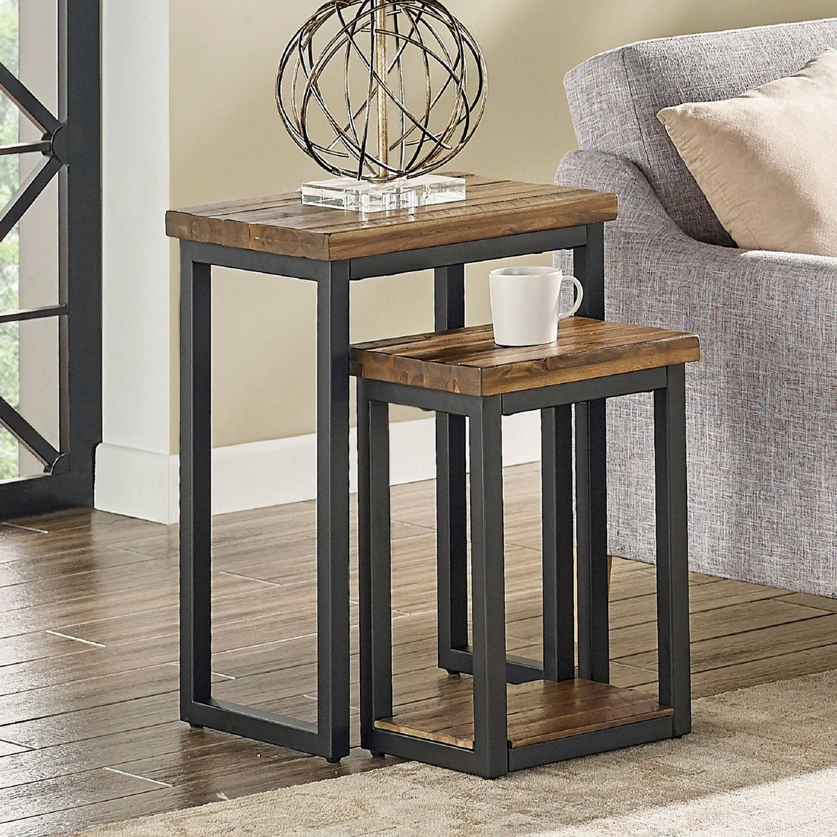 Rustic Wood Nesting End Tables (Set of 2) X621