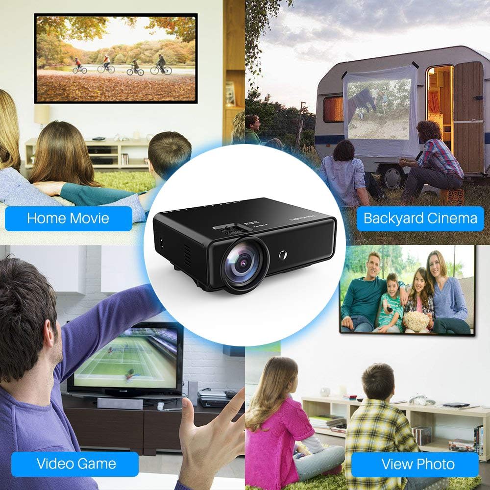 Video Projector with HDMI Cable, Support 1080P/TV/VGA/USB/AV/Laptop/Phone U100