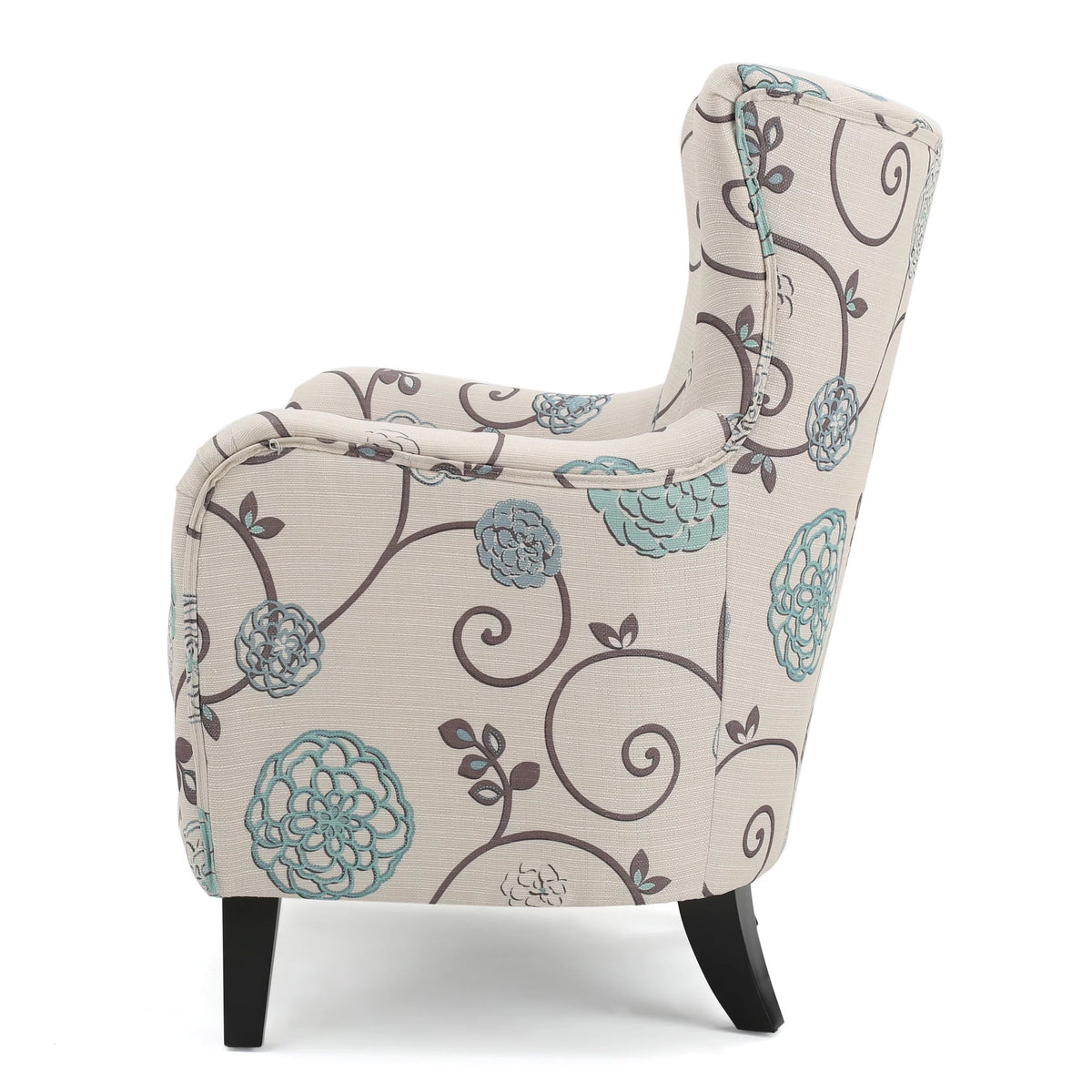 White and Blue Floral Fabric Club Chair L67384