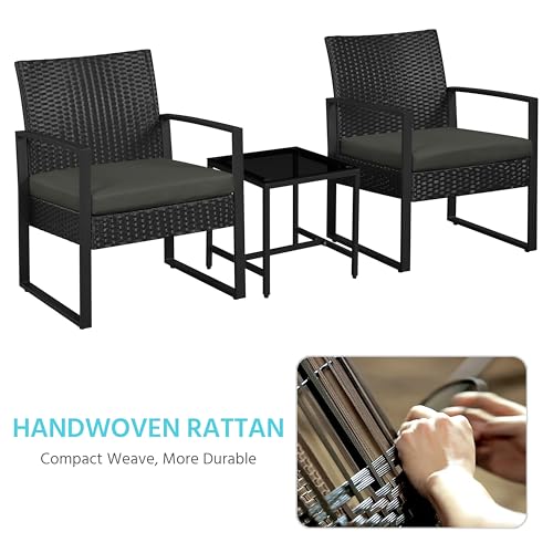 3 Pieces Rattan Bistro Set with Tempered Glass Coffee Table M120