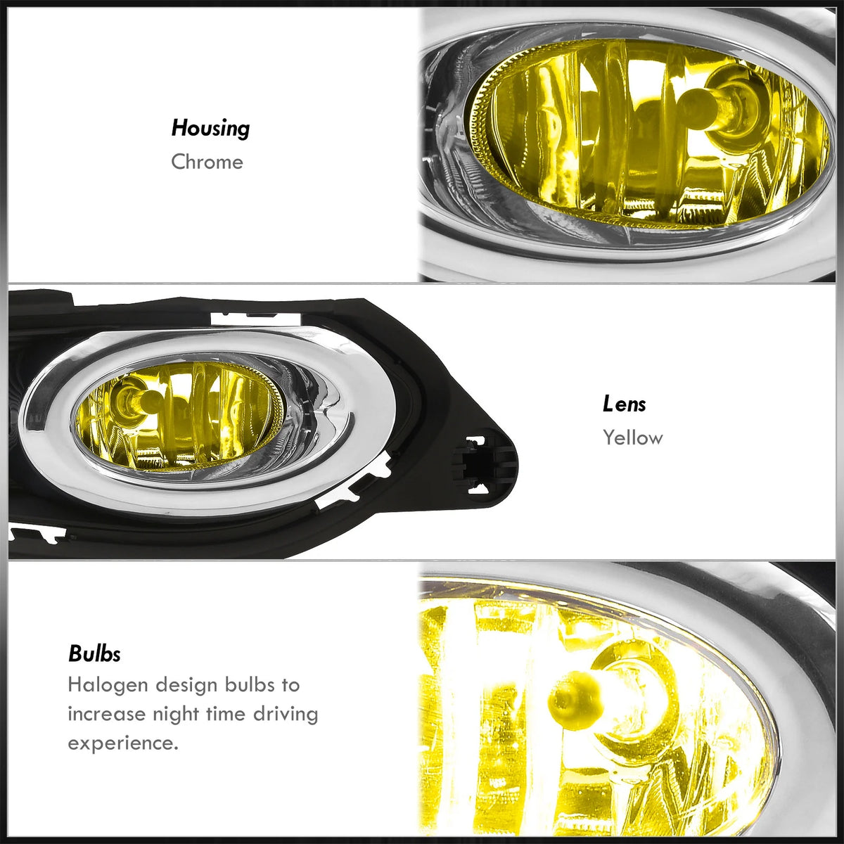 Chrome Front Bumper Fog Lights Assembly with Bulbs Switch Relay Wiring Harness Kit (Yellow Lens) V749544