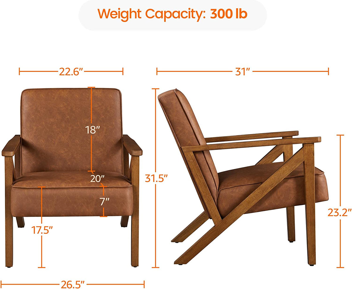 Light Brown PU Leather Armchair with Wood Frame G33641