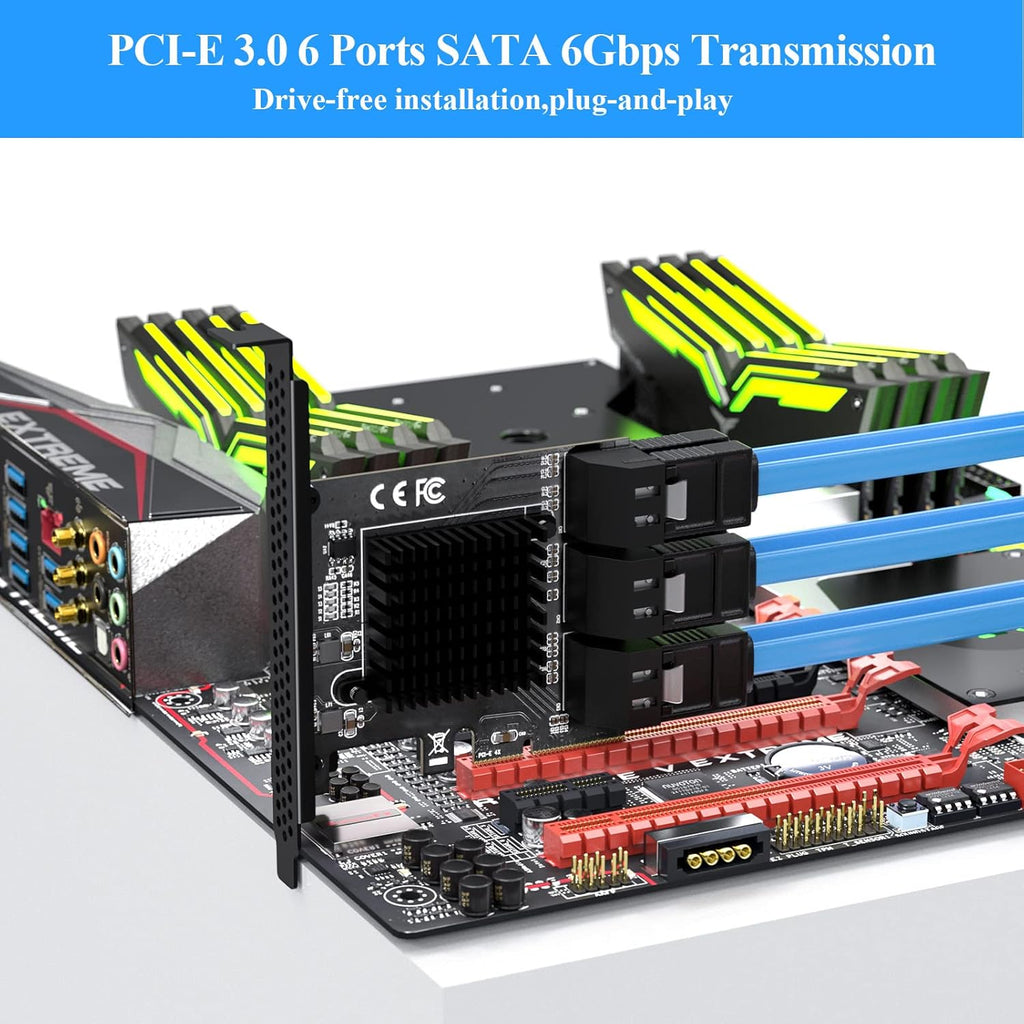 PCIe 4X SATA Card, 6 Ports with 6 SATA Cables, Low Profile Bracket, Non-Raid G31729