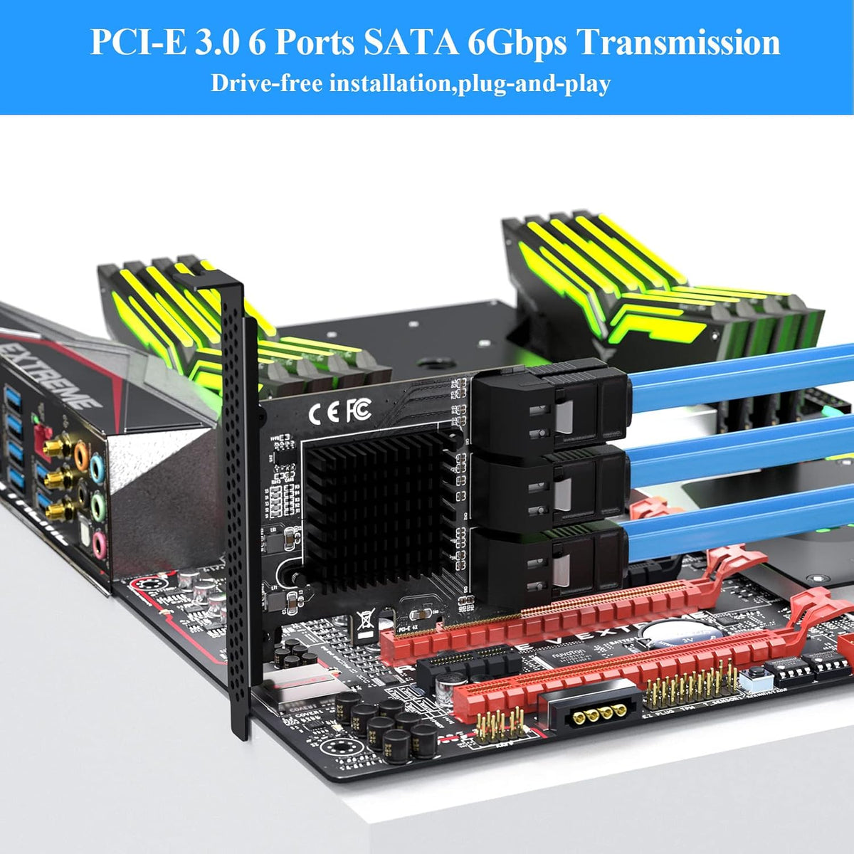 PCIe 4X SATA Card, 6 Ports with 6 SATA Cables, Low Profile Bracket, Non-Raid G31729
