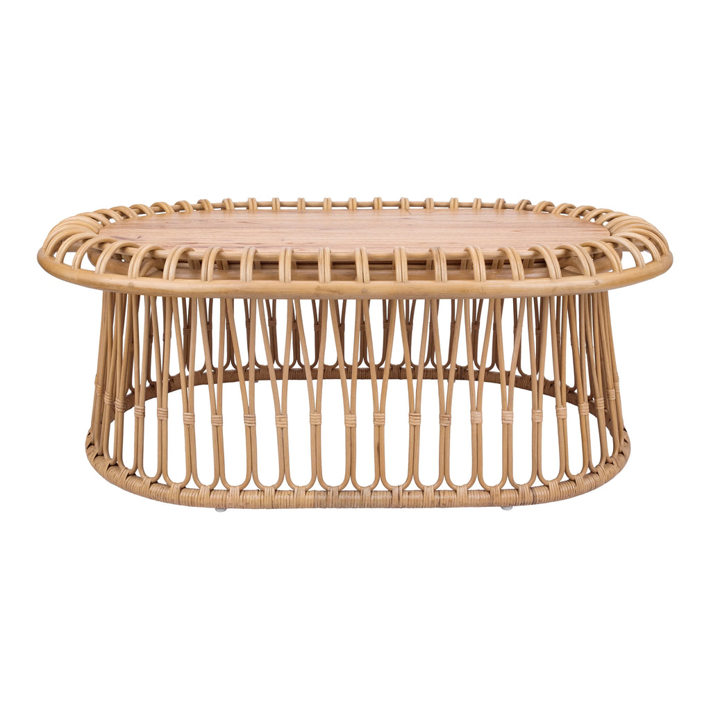 Rattan Side End Table and Oval Coffee Table with Wood Top K60537