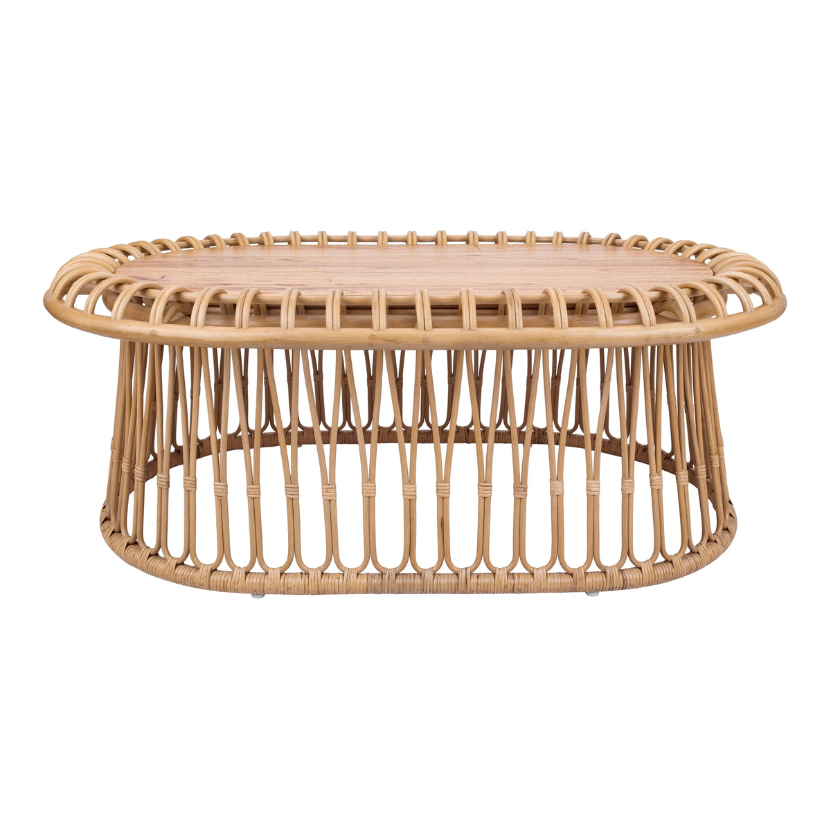 Rattan Side End Table and Oval Coffee Table with Wood Top K60537