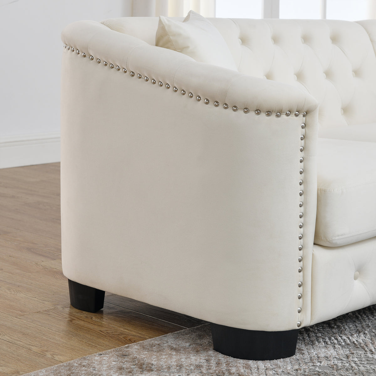 Beige Velvet 5-Seater Corner Sofa with 3 Cushions P505