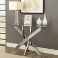 Tempered Glass Top Chrome Sofa Table with Criss Cross Metal Base L1277