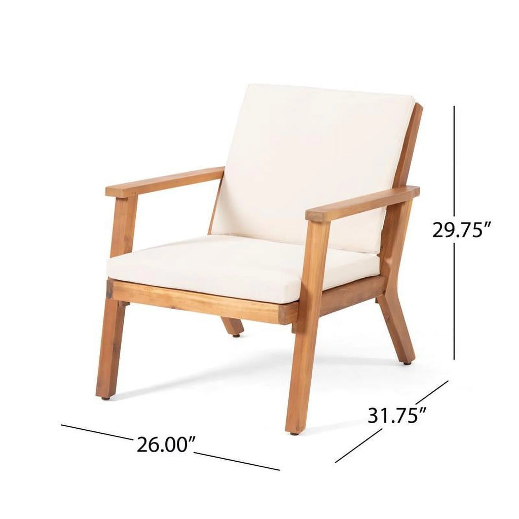 Teak Cream Acacia Wood Club Chair Set of 2 D6100