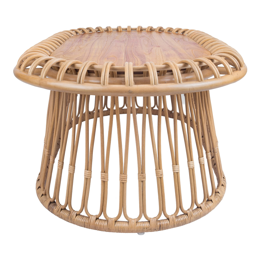 Rattan Side End Table and Oval Coffee Table with Wood Top K60537
