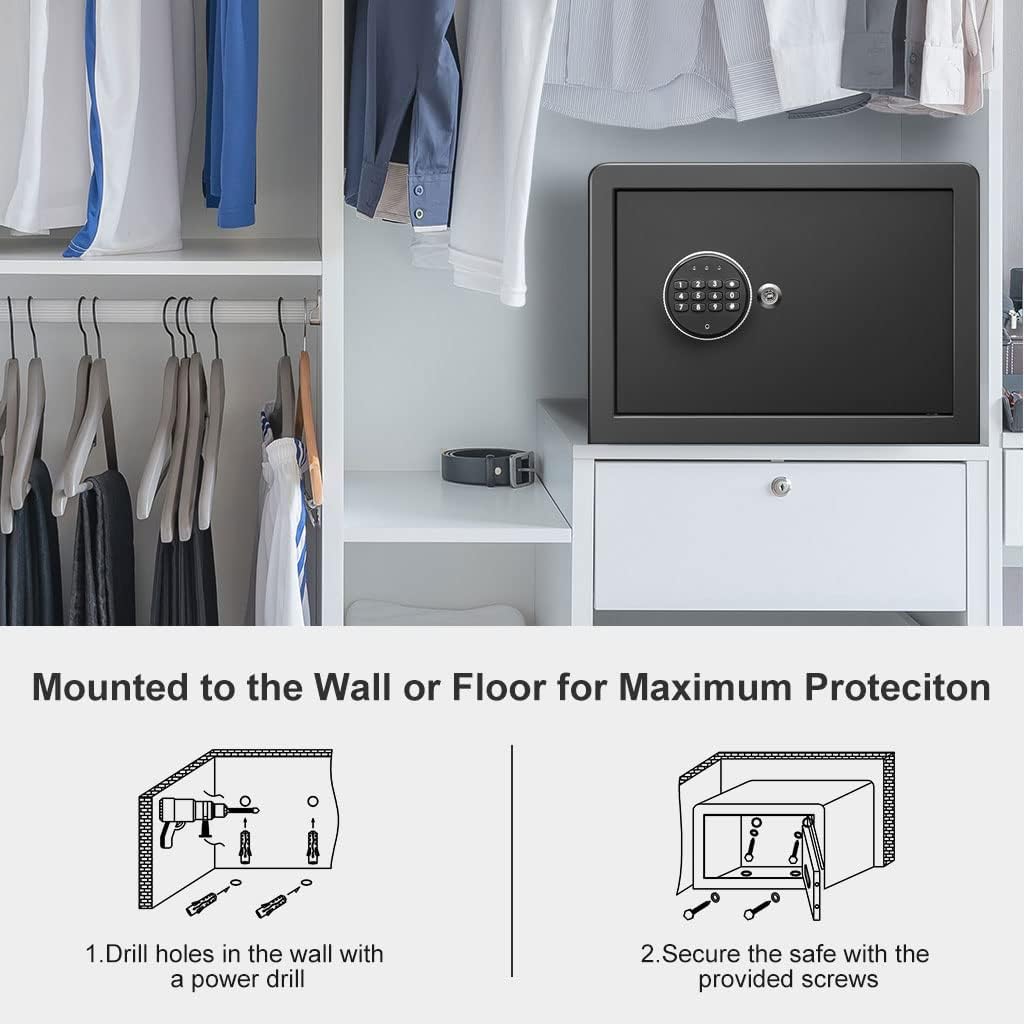 Security Safe Cash Box with Double Digital Keypad Key Lock (13.78 x 9.85 x 9.85 Inch) A517269