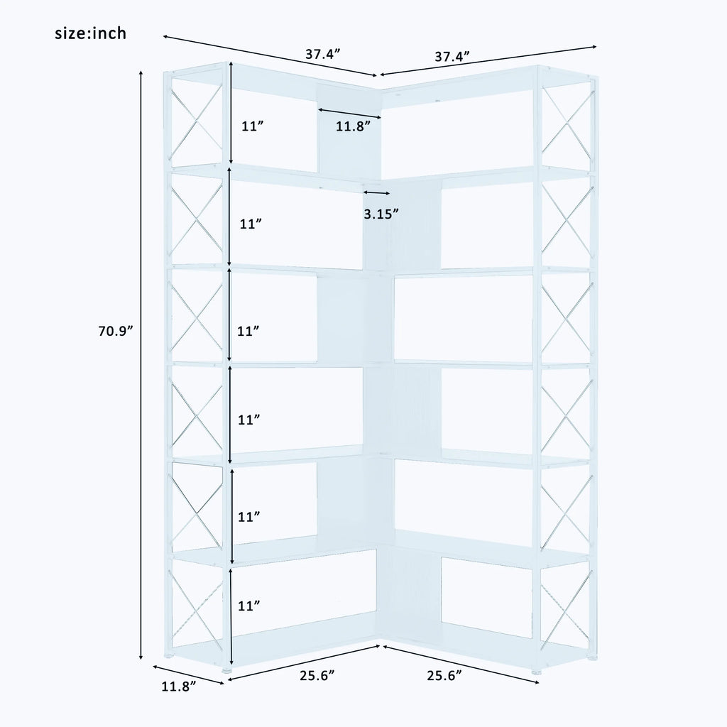 L-Shaped 7-Tier Bookshelf with Metal Frame O708354