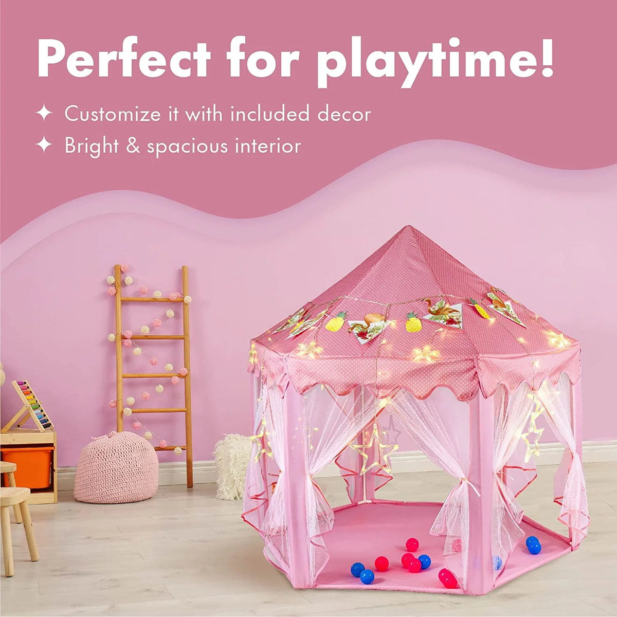 Princess Castle Play Tent with LED Star String Lights M753