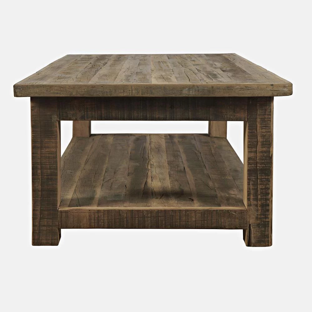 50" Rustic Solid Wood Coffee Table with Storage Shelf J98802