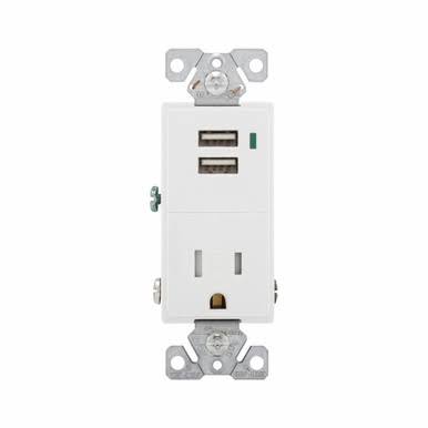 15 Amp 125V 2-Pole USB Charger Tamper Resistant Electrical Outlet 3 Pack White A366