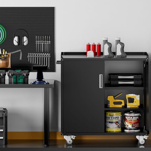 Black Metal Rolling Storage Cabinet with Wheels Q6538
