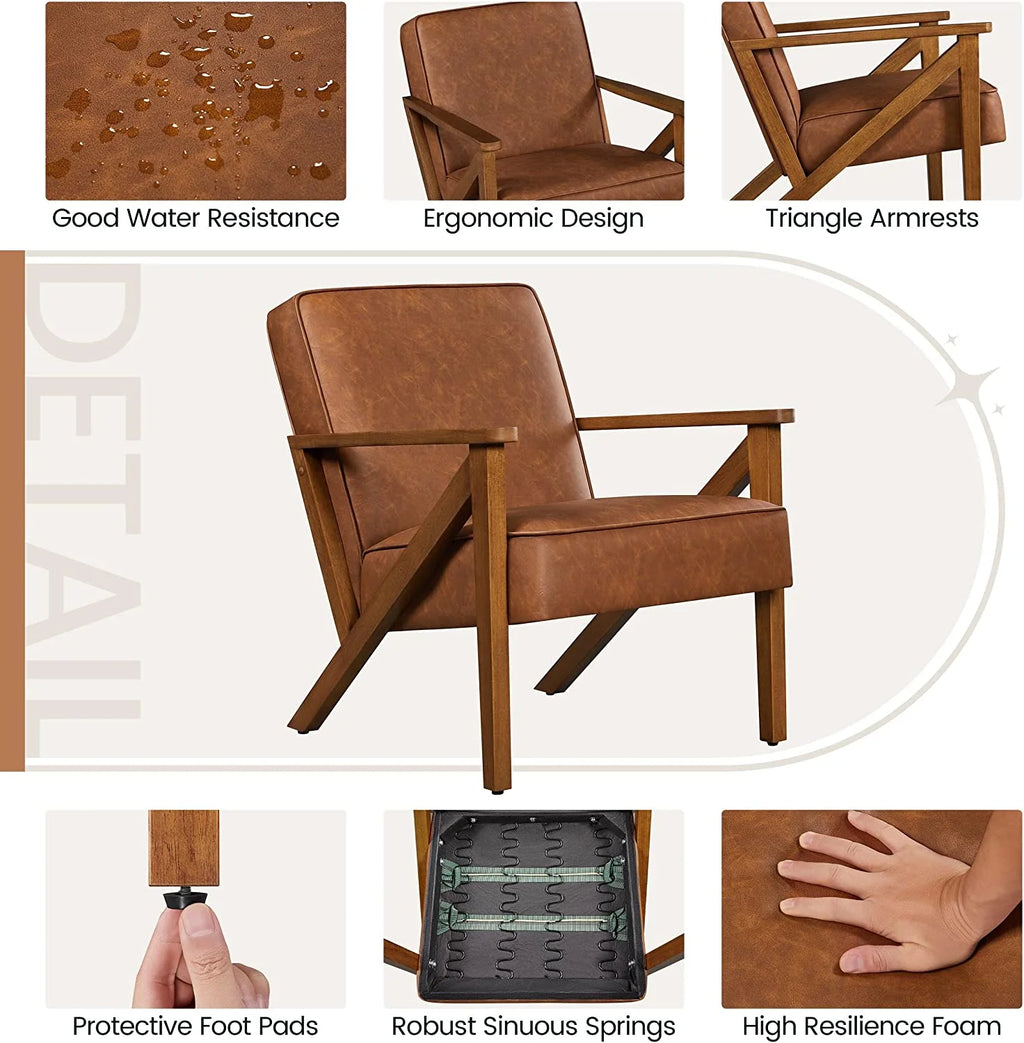Light Brown PU Leather Armchair with Wood Frame G33641
