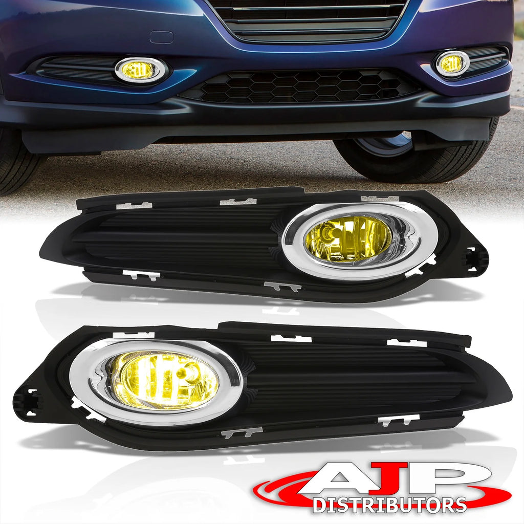 Chrome Front Bumper Fog Lights Assembly with Bulbs Switch Relay Wiring Harness Kit (Yellow Lens) V749544