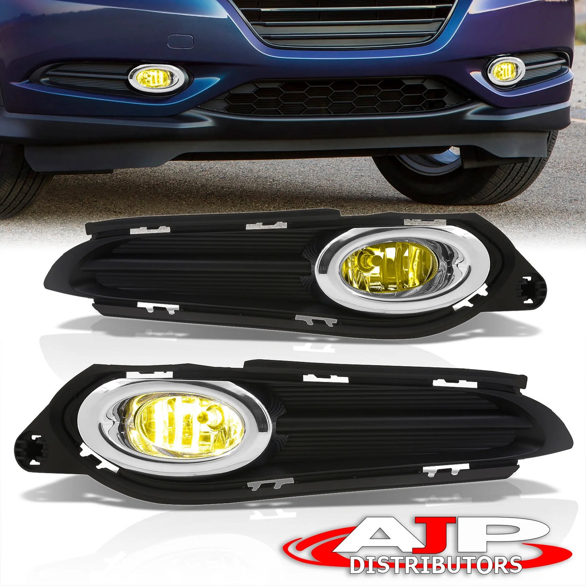 Chrome Front Bumper Fog Lights Assembly with Bulbs Switch Relay Wiring Harness Kit (Yellow Lens) V749544