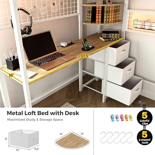 Full Size Metal Loft Bed with Desk and Stairs P732120