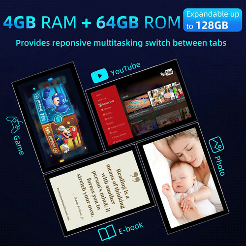 10.1 inch 2 in 1 Android 12 Tablet with Docking Keyboard Case, 4GB RAM 64GB ROM, 1920x1200 Full HD, Octa-Core Processor, 7000mAh Battery, Gray Y1417