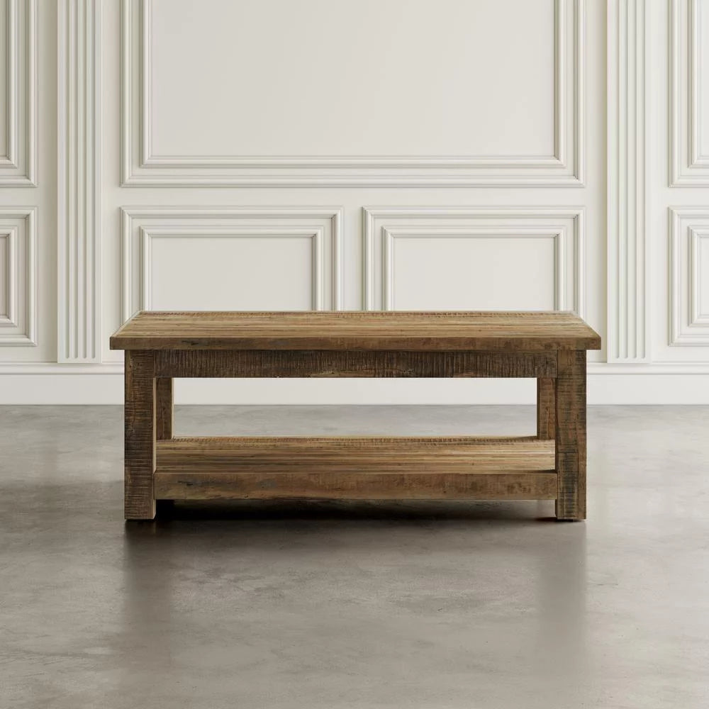 50" Rustic Solid Wood Coffee Table with Storage Shelf J98802