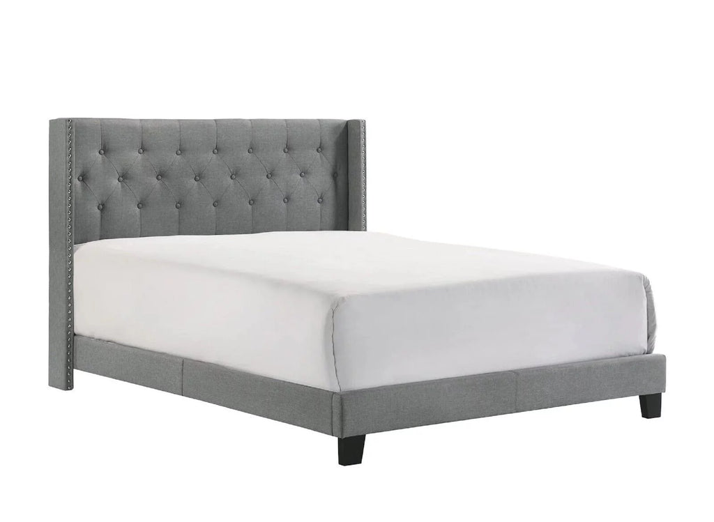 Gray Full Size Fabric Upholstered Panel Bed 2 Nightstand Set C409