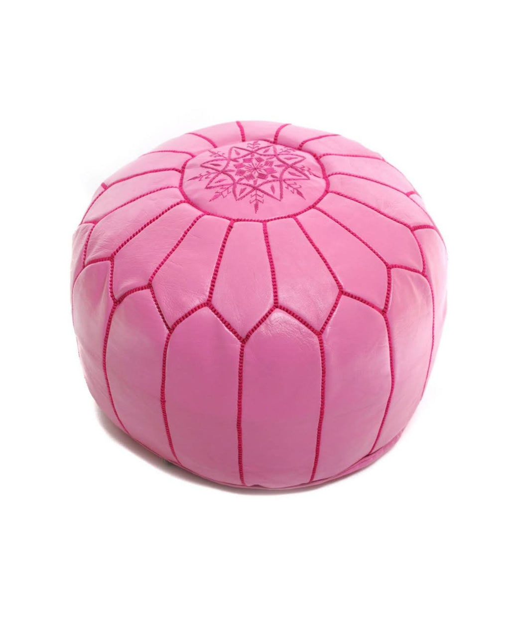 Red Handmade Round Leather Pouf Ottoman Z493