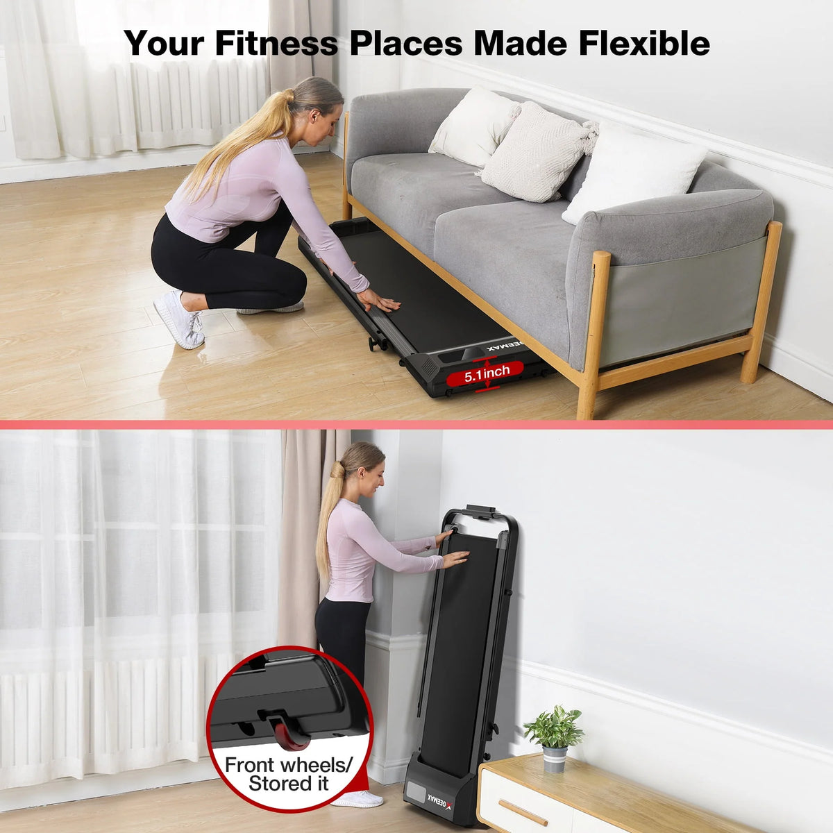 2 in 1 Folding Treadmill, 3.0HP Under Desk Treadmill, 265lbs Capacity S96907