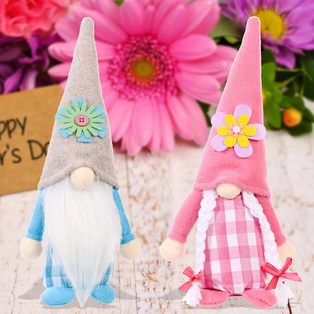2pcs Flower Hat Faceless Doll Spring Gnome Elf Doll Handmade Rudolph Dwarf Doll R742414