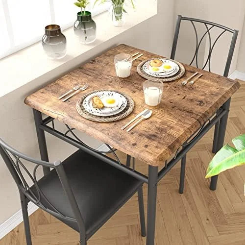 Kitchen Table Set with 2 Upholstered Benches Metal and Wood Rectangular Table Set I452680