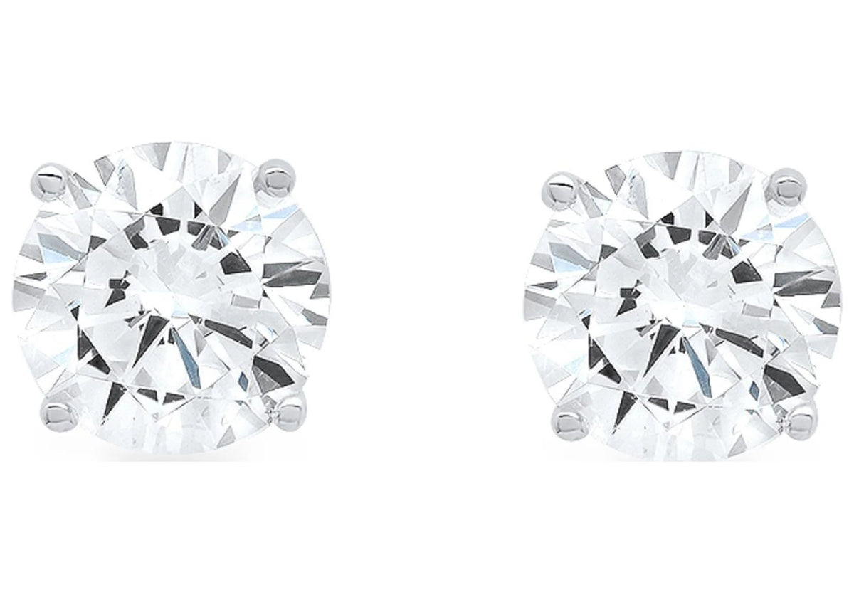 18k White Gold Blue Simulated Diamond Stud Earrings C3805