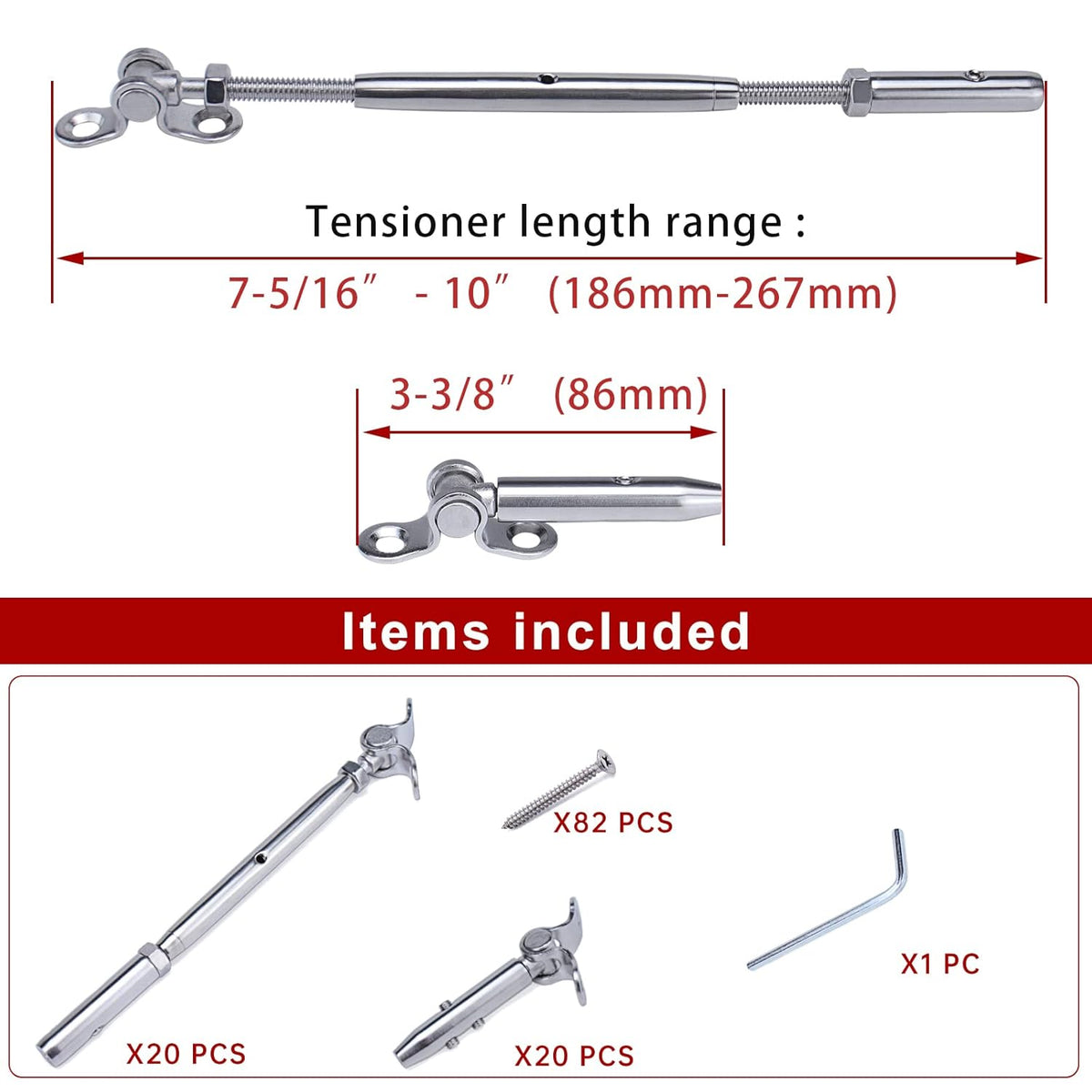 20Set Swageless Cable Railing Kit 1/8 Toggle Turnbuckle Hardware T316 Stainless Steel C353412