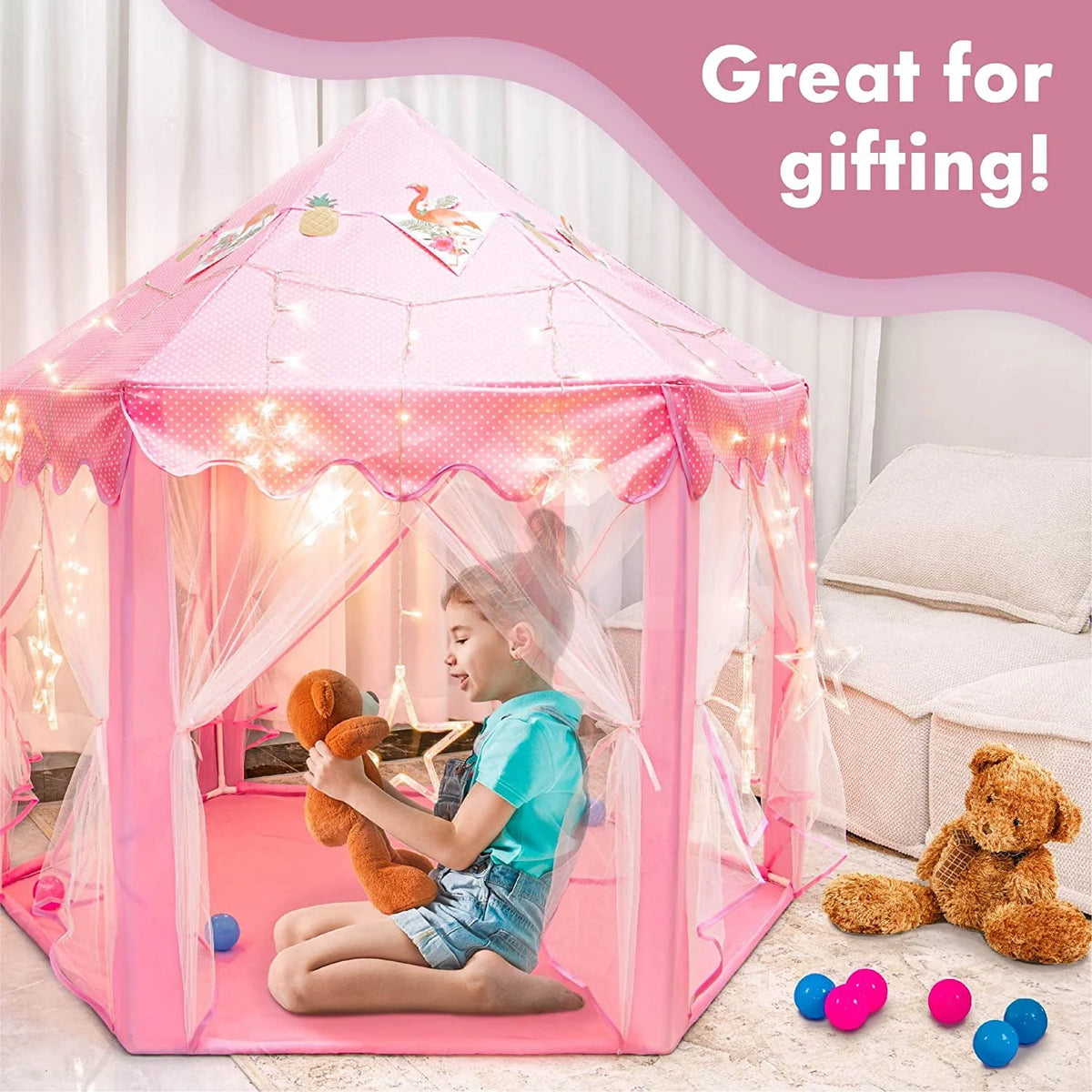 Princess Castle Play Tent with LED Star String Lights M753