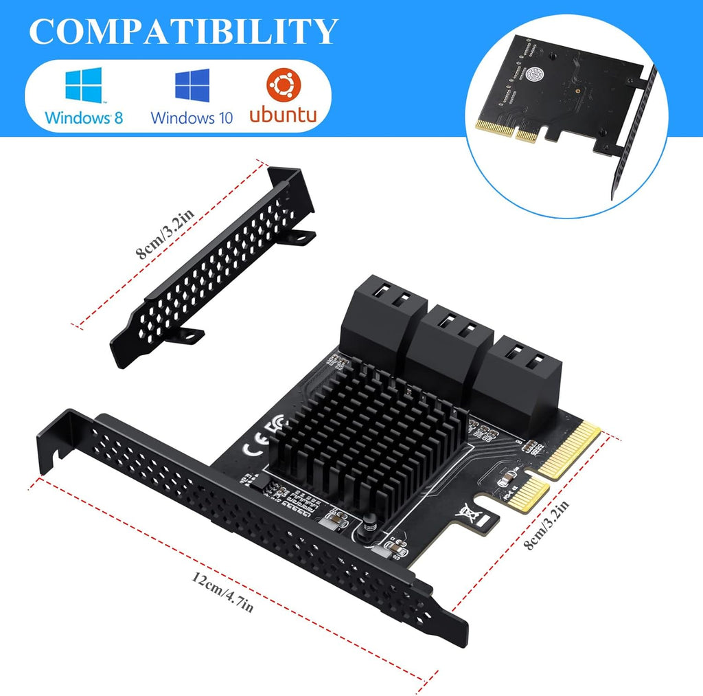 PCIe 4X SATA Card, 6 Ports with 6 SATA Cables, Low Profile Bracket, Non-Raid G31729